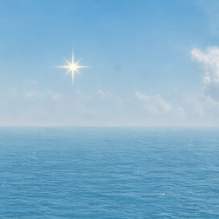 Recorte da estrela brilhando no céu diurno sobre o oceano